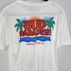RSVLTS Budweiser Shirt Men XL White T-Shirt Bud Paradise Spring Break 91 Red Tag